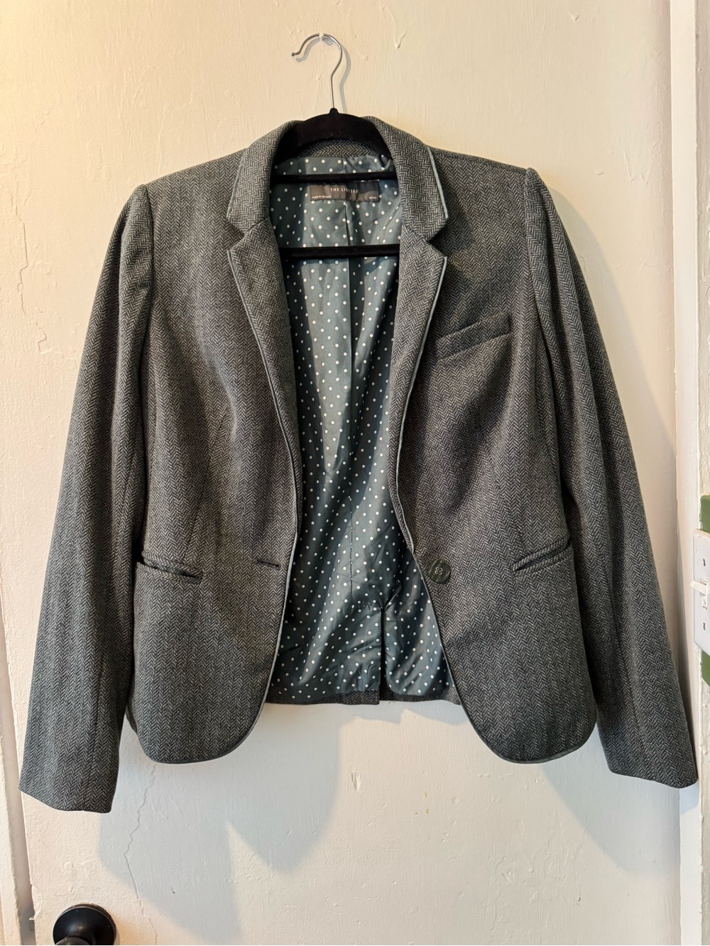 The Limited Gray Tailored Women’s Blazer with Polka Dot Lining